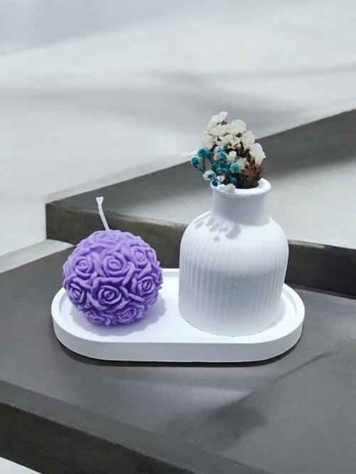 AYD Sunum Tabağı Takılık Süslük Dekoratif  Vazo   Gül Topu Mum  %100 Soya Wax & Taş Tozu