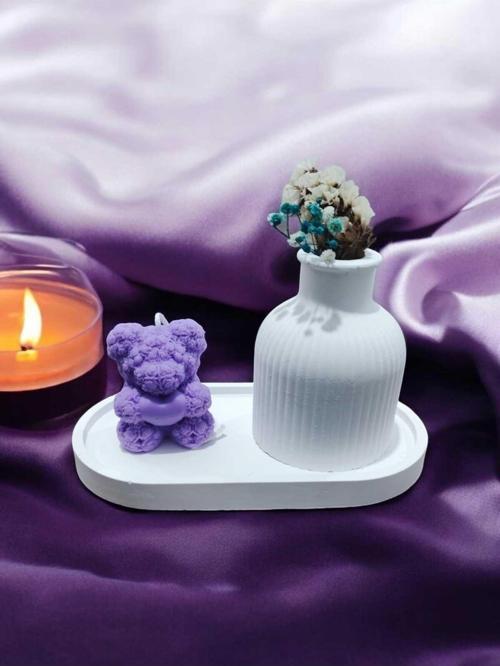 AYD Sunum Tabağı Takılık Süslük Dekoratif  Vazo  Ayıcık  Mum  %100 Soya Wax & Taş Tozu