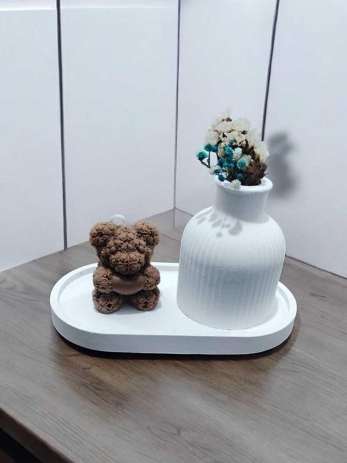 AYD Sunum Tabağı Takılık Süslük Dekoratif  Vazo  Ayıcık  Mum  %100 Soya Wax & Taş Tozu