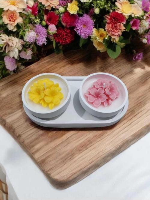 AYD Sunup Tepsi 2li Çiçek Model Doğal Mum Dekoratif Biblo Takılık Süslük