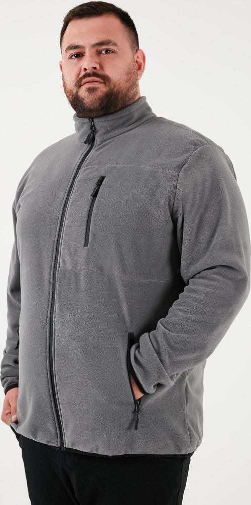 Regular Fit Dik Yaka Fermuarlı Büyük Beden Polar Erkek Hırka 5906028B GRİ