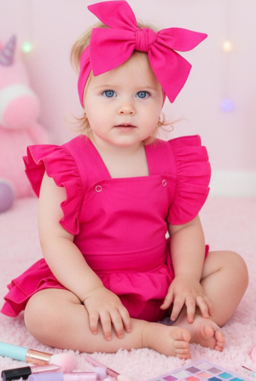Kız Bebek Pembe Pamuklu Salopet Bandana Takım