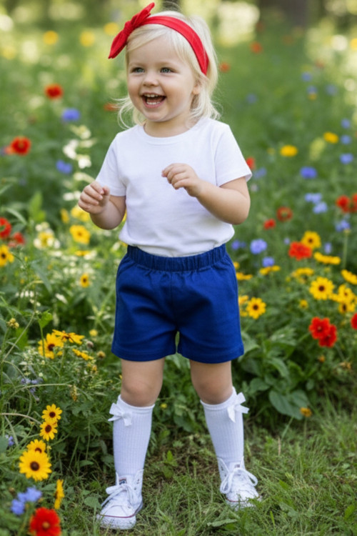 Kız Çocuk Saks Jean Şort Dev Fiyonk Bandana Takım