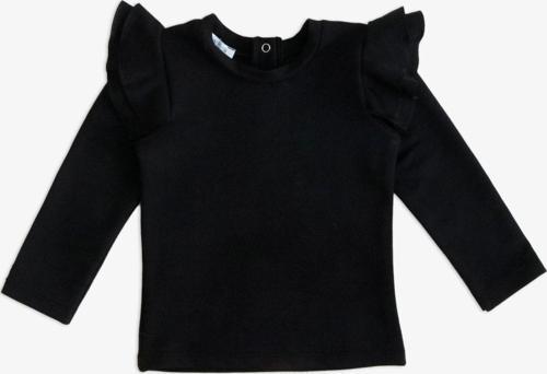 Kız Çocuk Siyah Omuz Fırfırlı Bisiklet Yaka Body Sweatshirt