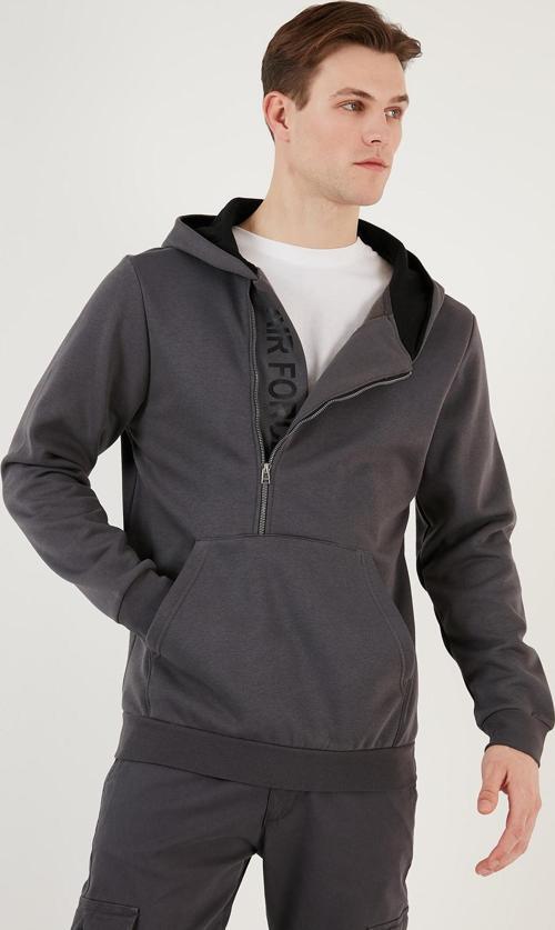 Kanguru Cepli Fermuarlı Kapüşon Yaka Slim Fit Erkek Sweat 575707 ANTRASİT