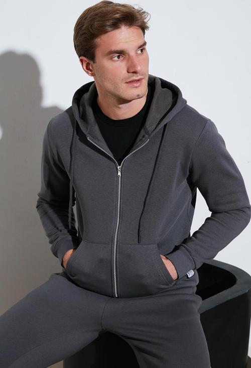 Slim Fit Kapüşonlu Fermuarlı İçi Tüylü Yumuşak Şardonlu Kışlık Erkek Sweat 5905340 ANTRASİT