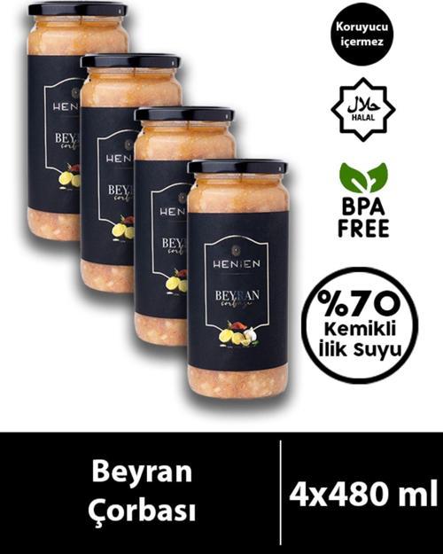 Henıen 4 Adet Hazır Beyran Çorbası 480 Ml X 4 - Gurme Lezzetler Serisi - İlikli Kemik Suyu Içerir
