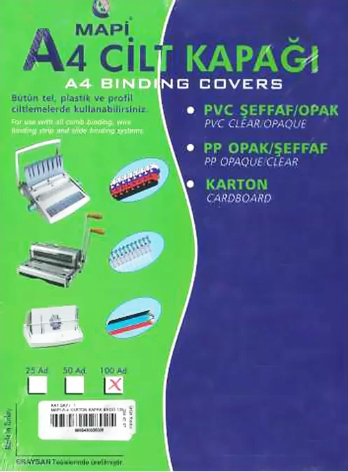 KARTON CİLT KAPAĞI A4 YEŞİL 100LÜ (2044205)