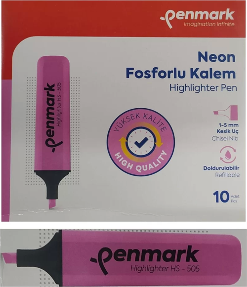 Fosforlu Kalem Neon Pembe Renk (10 Adet)