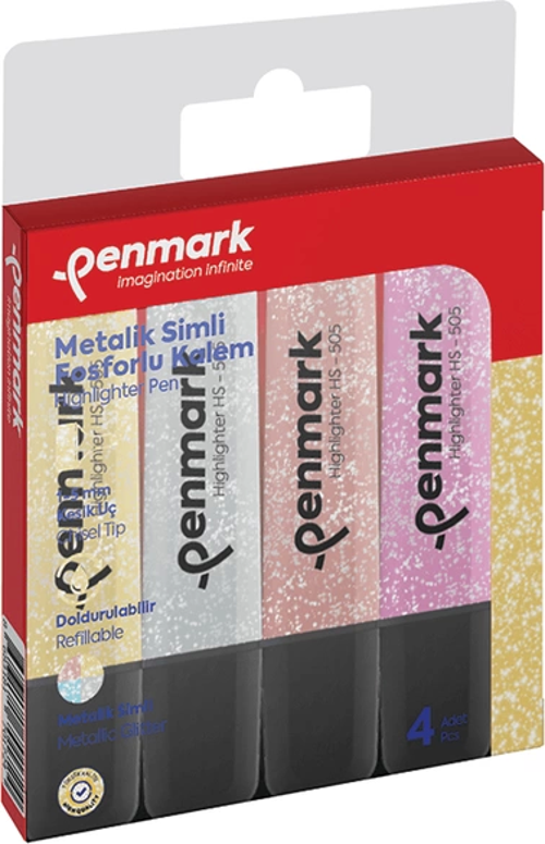 HS-505-4S FOSFORLU KALEM SETİ METALİK SİMLİ 4 RENK BLİSTER