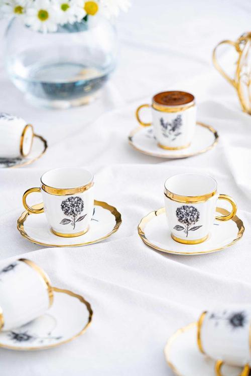 Melody 6 Kişilik Porselen Kahve Fincanı Takımı 90 ml 5142 Gold Model-4