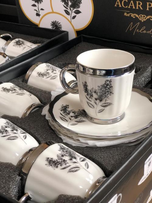 Melody 6 Kişilik Porselen Kahve Fincanı Takımı 90 ml 5142 Silver Model-3