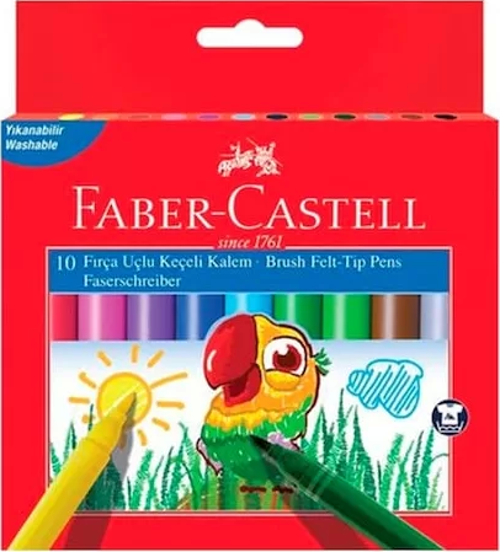 FABER-CASTELL SÜPER YIKANABİLİR FIRÇA UÇLU KEÇELİ KALEM 10 RENK (555010)