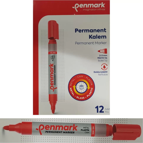 Permanent Marker Koli Kalemi Kırmızı Renk (12 Adet)