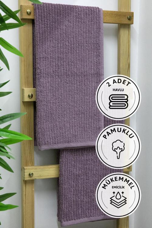 Line Luxury Pamuklu 2li El Yüz Havlusu 50x90 - Mürdüm