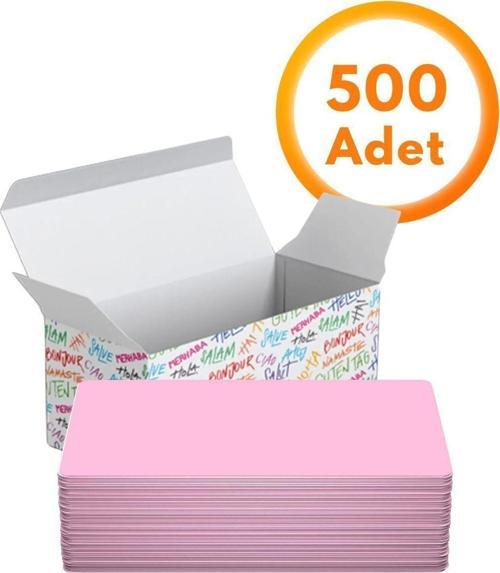 Baskısız Pembe Kelime Kartları 500 Adet - Ezber, Not Almak İçin Çok Amaçlı Siyah Kutulu Not Kartları