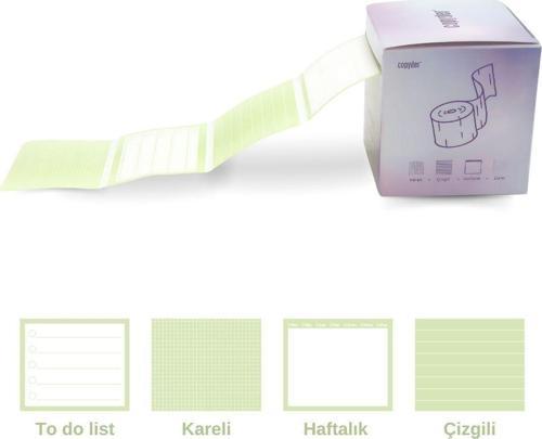Özel Kutulu Pastel Yeşil Not Stickerları 250 Adet 4 Farklı Tasarımlı Yapışkanlı Not Kağıtları