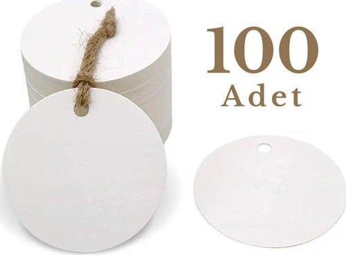 Beyaz Yuvarlak Karton Etiketler Delikli Ürün Etiketleri 4.5X4.5Cm 100 Adet
