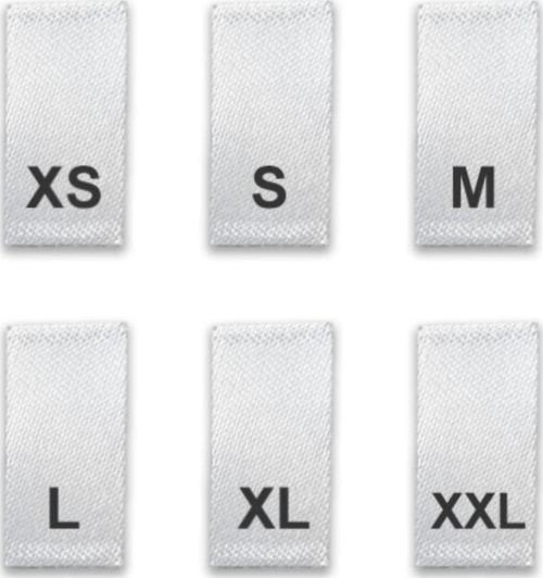 Saten Beden Etiketi Xs, S, M, L, Xl, Xxl 2X1Cm'Dir 100'Er Adet Toplam 600 Adettir.