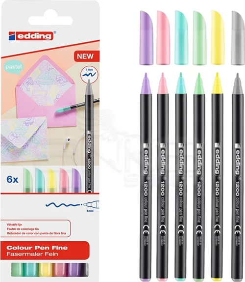 1200 İnce Uçlu Keçeli Kalem 6lı Set Pastel Renkler