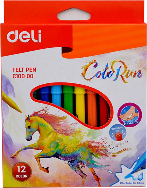 C10000 COLOR RUN KEÇELİ KALEM 12 RENK KARTON KUTU