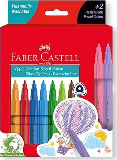Faber Comfort Keçeli Kalem 10+2 Pastel Renk 5062000013000