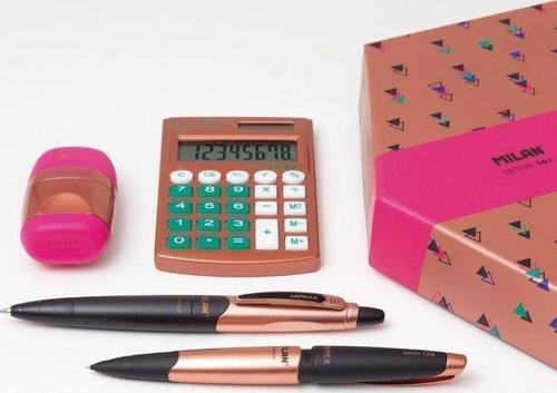 Hediyelik Hesap Makinesi Tükenmez ve Kurşun Kalem Kalemtıraş Set Pembe