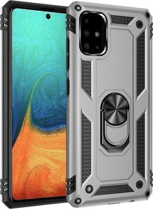 Samsung Galaxy A51 Kapak Yüzüklü Stantlı Panzer Tank Kılıf - Gri