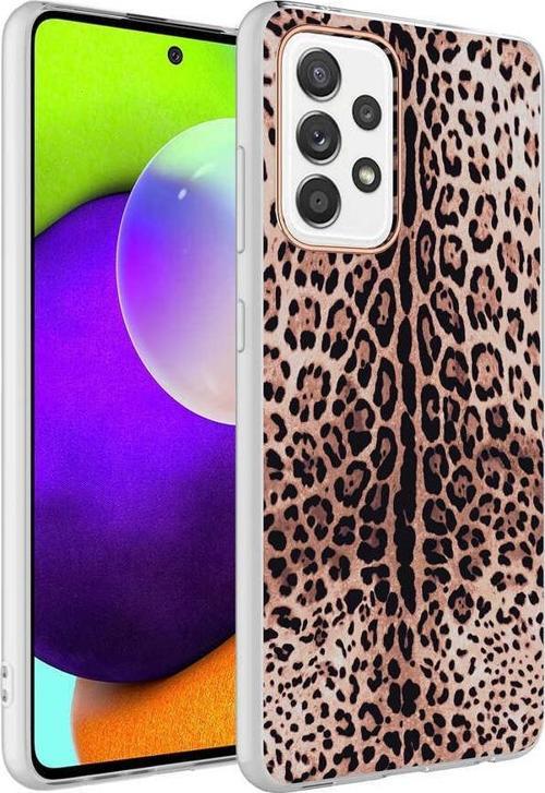 Samsung Galaxy A52 Kapak Leopar Desenli Parlak Silikon Kılıf - Leopar