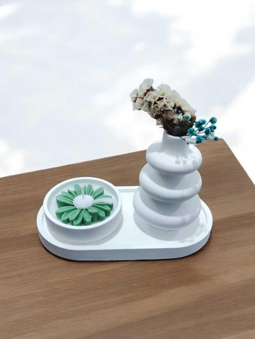 Ayd Sunum Tabağı Süslük Dekoratif Vazo & Biblo Kokulu Mum&Şamdan %100 Soya Wax & Taş Tozu 11x7 cm