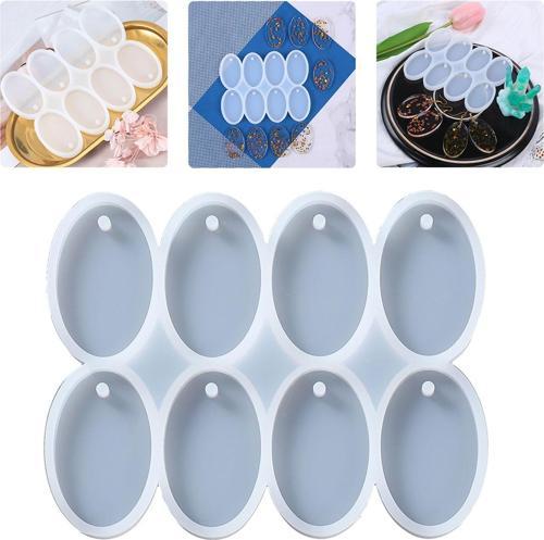 Epoksi Çoklu Silikon Kalıp Anahtarlık Oval Delikli Kolye Küpe Kalıbı 5X3 CM 8 Li