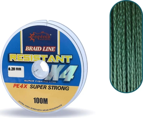 Resistant PE 4 Kat İp Misina 100mt Yeşil 0.28 mm