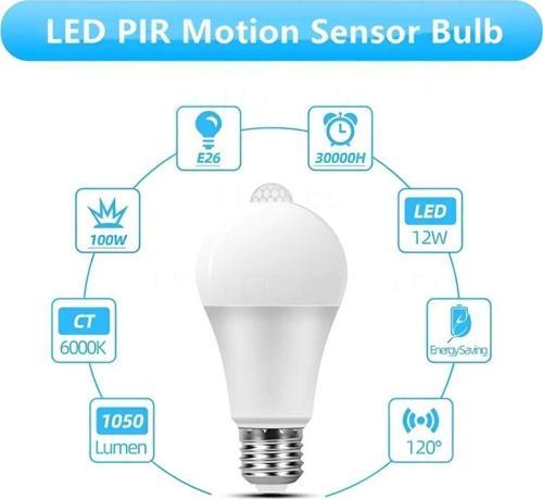 Hareket Sensörlü Led Ampul Lamba 12 W Beyaz E27