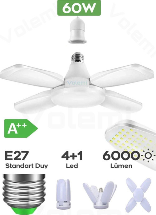 60 Watt 6000 Lumen 4 Kollu Katlanır Ampul 4 1 Kanatlı Katlanabilir Enerji Tasarruflu Led Ampul.