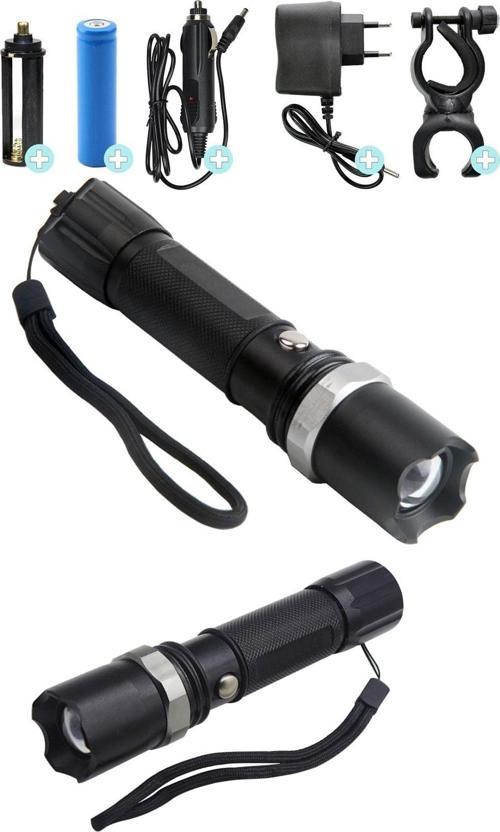 Km-110 Profesyonel Şarjlı El Feneri Ledli+Flashlight+Zoom Özellikli 6 Parça Full Set