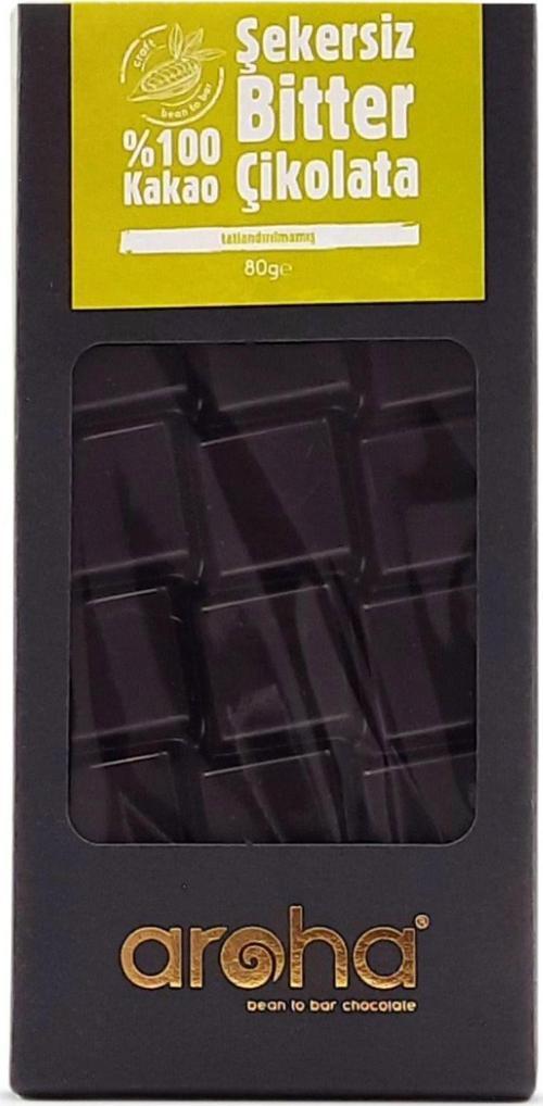 2 Adet Şekersiz, Glutensiz, Vegan Bitter  Çikolata - %100 Kakao. 80  gr X 2 Adet