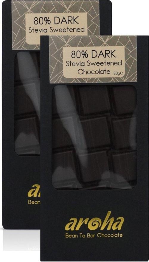 2 Adet Stevialı %80 Bitter Şekersiz Diyabetik Çikolata (Ketojenik, Vegan, Glutensiz)