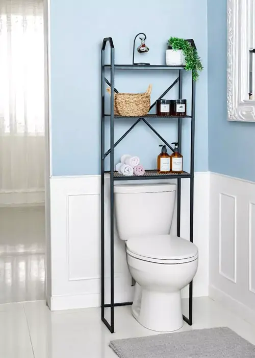 Metal Ayaklı 3 Raflı Banyo Rafı Klozet Üstü Dekoratif Raf Askılık Organizer
