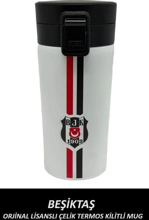 Beşiktaş Orjinal Lisanslı Çelik Termos Kilitli Mug 400 ml (Beyaz)