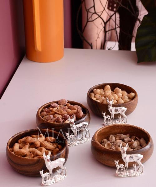 Miarik Design & Dekorasyon Akasya Ağacı 4'Lu Gumus Ceylan Aılesı Kuruyemışlık Çerezlık