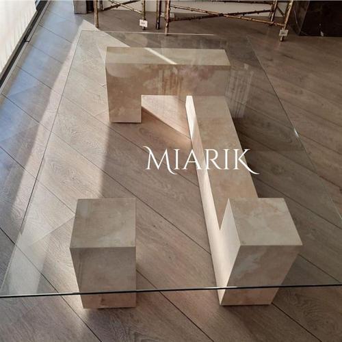 Miarik Design Tasarım Traverten Labirent Camli Orta Sehpa