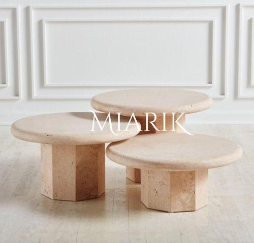 Miarik Design Traverten 3Lu Altıgen Ayak Orta Sehpa Lily