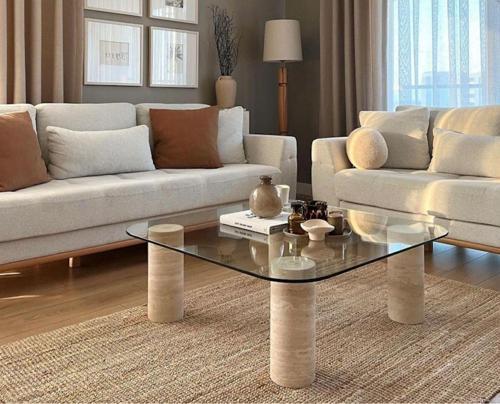 Miarik Design Traverten Boz Orta Sehpa