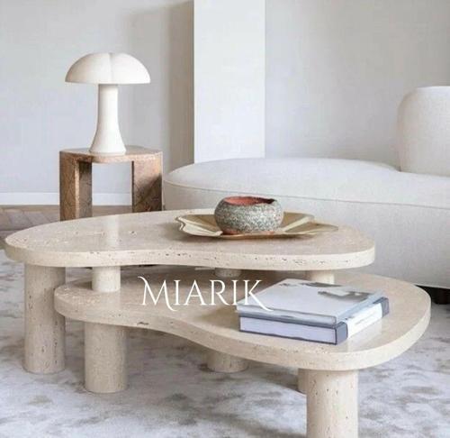 Miarik Design Traverten Kademeli Fasulye Orta Sehpa