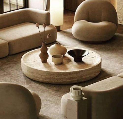 Miarik Design Traverten Yuvarlak Rourou Orta Sehpa