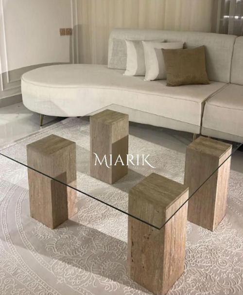 Miarik Design Mermer 4 Ayak Camli Orta Sehpa