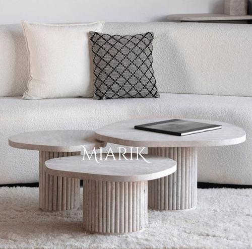 Miarik Design Mermer Sütun Ayak 3'Lü Takım Orta Sehpa