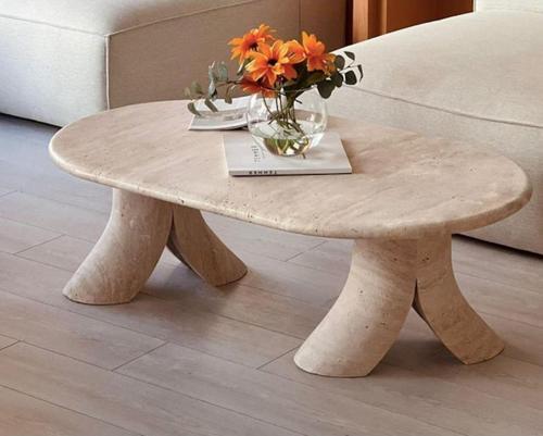 Miarik Design Mermer Traverten 2 Vv Ayaklı Orta Sehpa