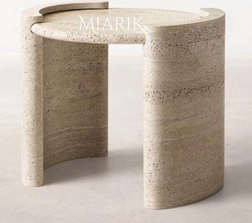 Miarik Design Traverten Deka Geçmeli Oyuk Yan Sehpa