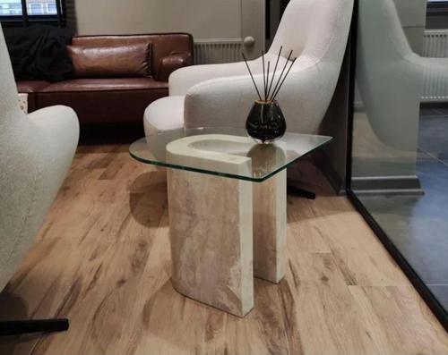 Miarik Design Traverten Mermer Afra Yan Sehpa , Masa , Orta Sehpa , Zigon